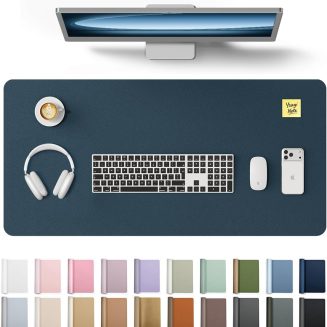 YSAGi Leather Desk Protector, Office Mat, Large Mouse Mat, Non-Slip PU Leather Blotter, Laptop Pad, Waterproof Writing Pad for Office and Home (Dark Blue, 31.5″ x 15.8″)
