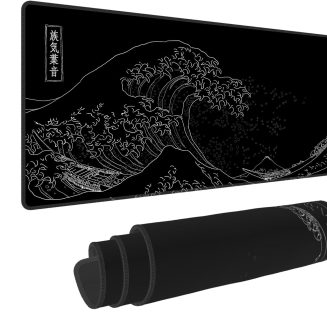 Great Wave Off Kanagawa Desk Mat,Black Gaming Mouse Pad,31.5 x 12 in