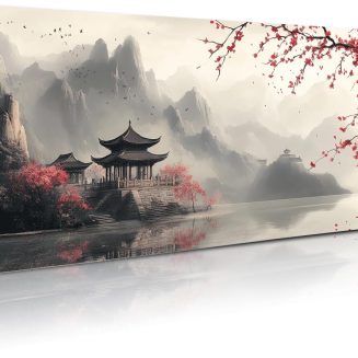 Extended Gaming Mouse Pad, Large Mouse Mat 3 mm Nature Rubber Base Mousepad with Stitched Edges, Non-Slip Desk Mat for Office Home Great Gift 31.5×11.8 Inch (Japanese Watercolor)