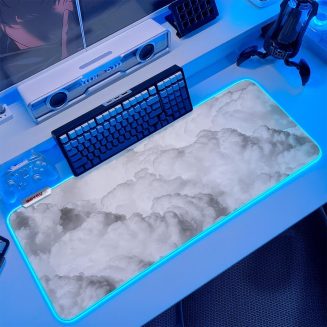 JMIYAV White RGB Gaming Mouse Pad 31.5×12 Inch PC XL Large Extended Mousepad Glowing Led Light Up Desk Pad Non-Slip Rubber Base Computer Cool Mouse Mat Desk Accessories Gaming Setup Cloud White