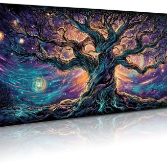 Extended Gaming Mouse Pad, Large Mouse Mat 3 mm Nature Rubber Base Mousepad with Stitched Edges, Non-Slip Desk Mat for Office Home Great Gift 31.5×11.8 Inch (Elven Forest 1)