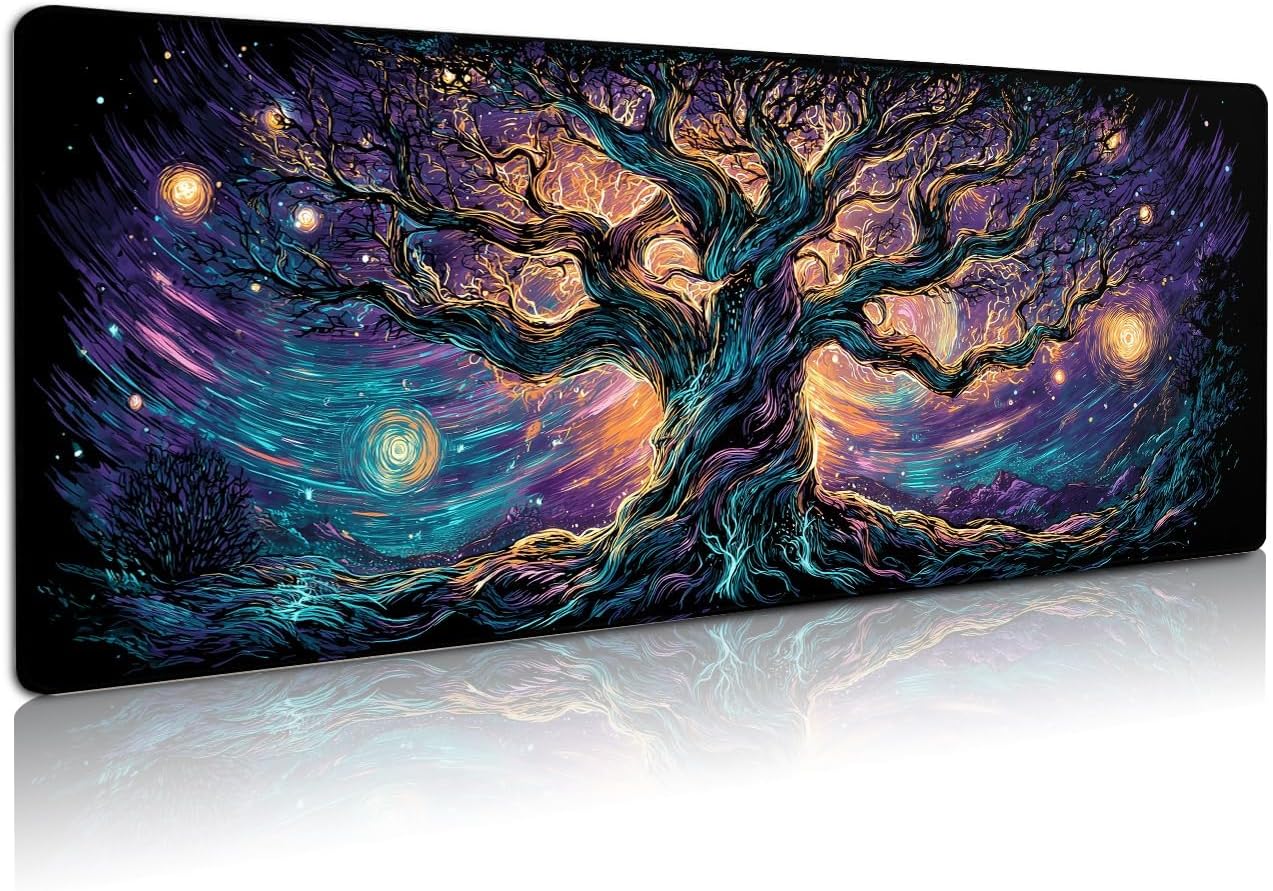 Extended Gaming Mouse Pad, Large Mouse Mat 3 mm Nature Rubber Base Mousepad with Stitched Edges, Non-Slip Desk Mat for Office Home Great Gift 31.5×11.8 Inch (Elven Forest 1)