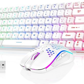 RedThunder K84 Wireless Keyboard and Mouse Combo, Rainbow Backlit Rechargeable Battery, 75% Layout TKL Ultra Compact Gaming Keyboard & Lightweight 3200 DPI Honeycomb Optical Mouse (White)