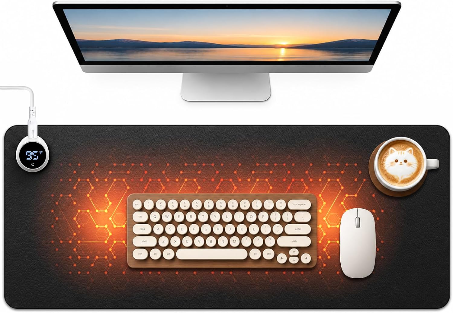 Large Heated Desk Pad, Smart Temp Control, 5-Level Heat Mouse Pad, Black Large Heated Desk Pad, Smart Temp Control, 5-Level Heat Mouse Pad, Black