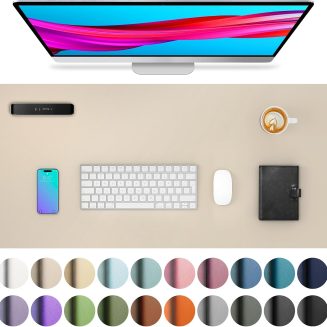 Aothia Non-Slip PU Leather Waterproof Laptop Desk Pad Protector, Blotter Mat, Writing and Mouse Pad for Office & Home, Beige, 23.6″ x 13.7″
