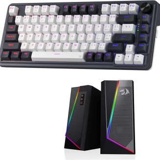 Redragon K673 PRO 75% Wireless Gasket RGB Gaming Keyboard and Redragon GS520 RGB Desktop Speakers