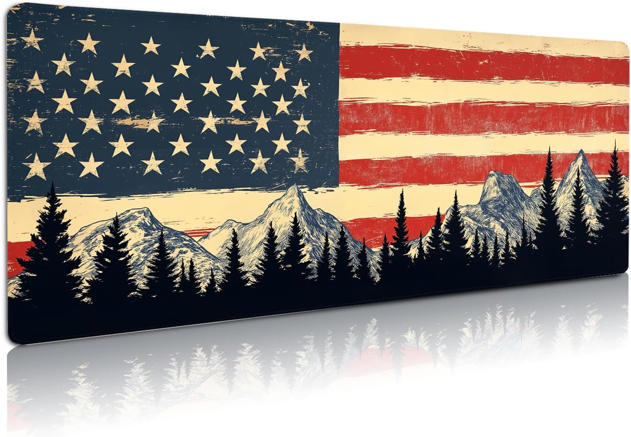 Extended Gaming Mouse Pad, Large Mouse Mat 3 mm Nature Rubber Base Mousepad with Stitched Edges, Non-Slip Desk Mat for Office Home Great Gift 31.5×11.8 Inch (USA Flag 3)