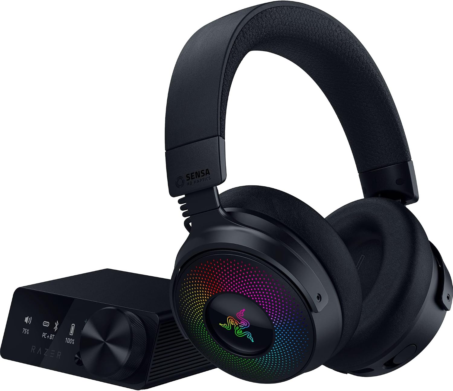 Razer Kraken V4 Pro Wireless Gaming Headset: OLED Control Hub – HD Haptics – 2.4GHz Wireless – Bluetooth – USB – 3.5 mm – Super Wideband Mic -(Renewed)