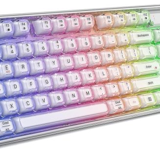 GEEZER Computer Backlit Keyboard White Crystal – Full-Size Bluetooth Wireless Rechargeable Transparent Keycap Portable Keyboards Compatible with Windows, Laptop, PC, Desktop