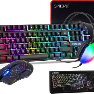Gaming Keyboard and Mouse, Headset, Mouse Pad Combo, 10 RGB Backit Effects