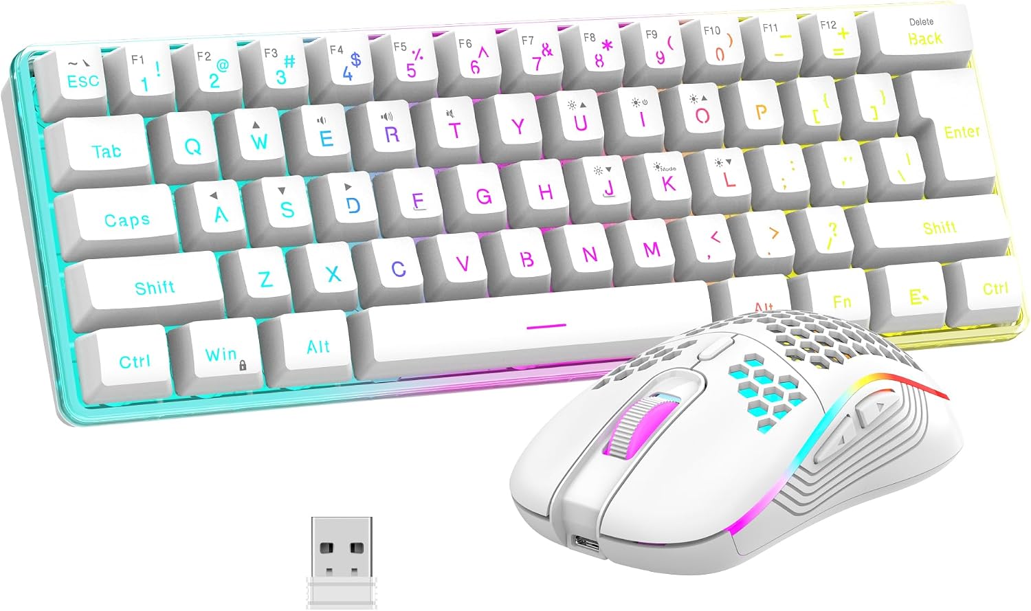 RedThunder 60% Wireless Gaming Keyboard and Mouse Combo, 2500mAh Rechargeable Battery, Ultra-Compact Small RGB Mechanical Feel Keyboard, Lightweight Honeycomb Optical Mouse for Gaming/Business, White RedThunder 60% Wireless Gaming Keyboard and Mouse Combo, 2500mAh Rechargeable Battery, Ultra-Compact Small RGB Mechanical Feel Keyboard, Lightweight Honeycomb Optical Mouse for Gaming/Business, White
