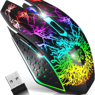 VEGCOO Wireless Gaming Mouse, Rechargeable Gaming Mouse, Silent Optical Mice with 2.4G USB Receiver, 3 Level DPI, 6 Buttons, 7 Colors LED Lights for PC/Mac Gamer, Laptop and Desktop