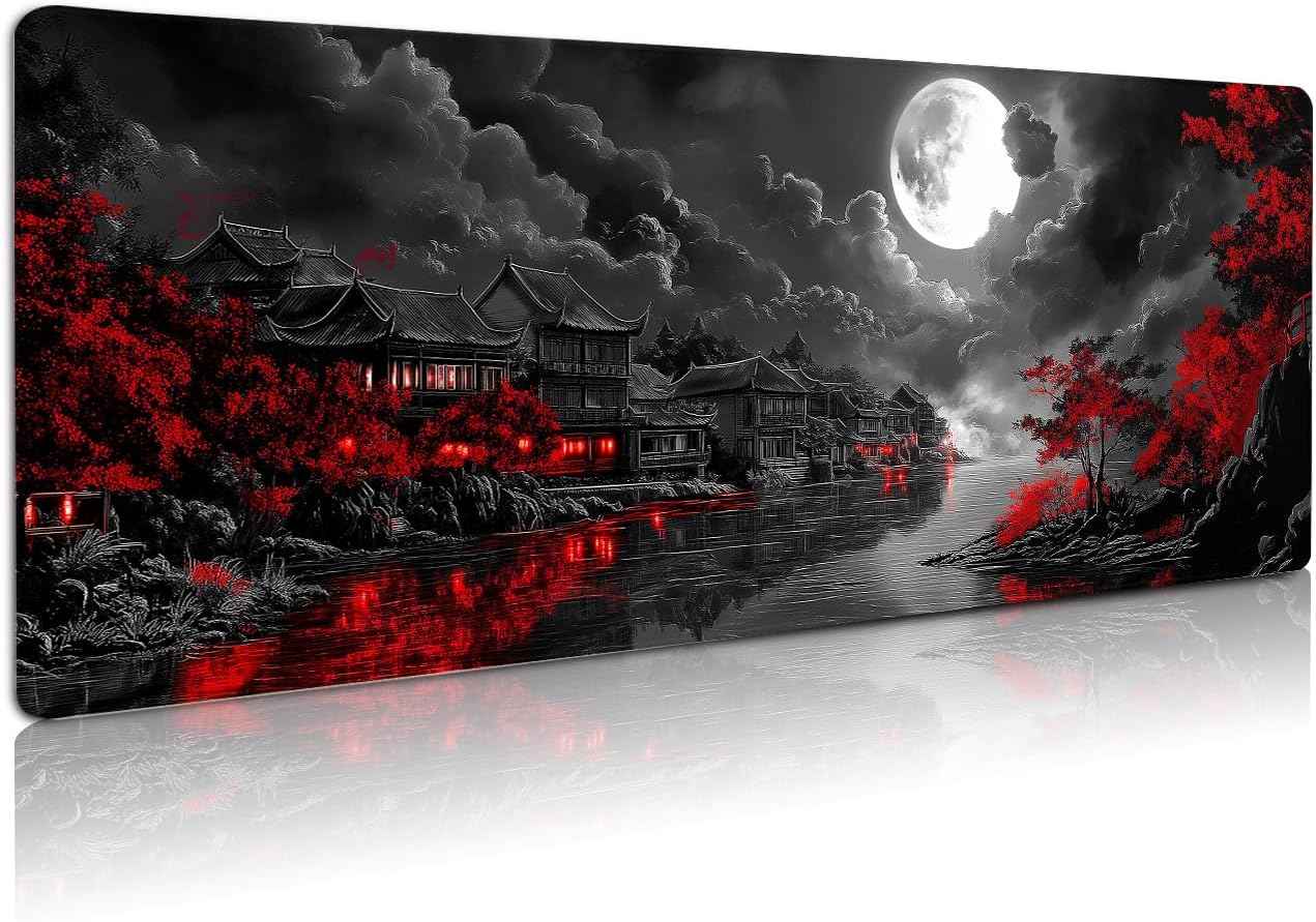 Extended Gaming Mouse Pad, Large Mouse Mat 3 mm Nature Rubber Base Mousepad with Stitched Edges, Non-Slip Desk Mat for Office Home Great Gift 31.5×11.8 Inch (Dark Canyon 6)