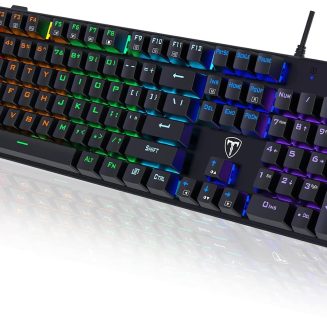 RisoPhy Mechanical Gaming Keyboard, RGB 104 Keys Ultra-Slim LED Backlit USB Wired Keyboard with Blue Switch, Durable Abs Keycaps/Anti-Ghosting/Spill-Resistant Computer Keyboard for PC Mac Xbox Gamer