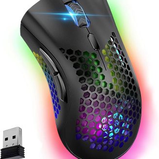 VEGCOO Wireless Gaming Mouse, C23 Silent Click Wireless Rechargeable Mouse with Colorful LED Lights and 3 Level DPI 400mah Lithium Battery for Laptop and Computer (Black)