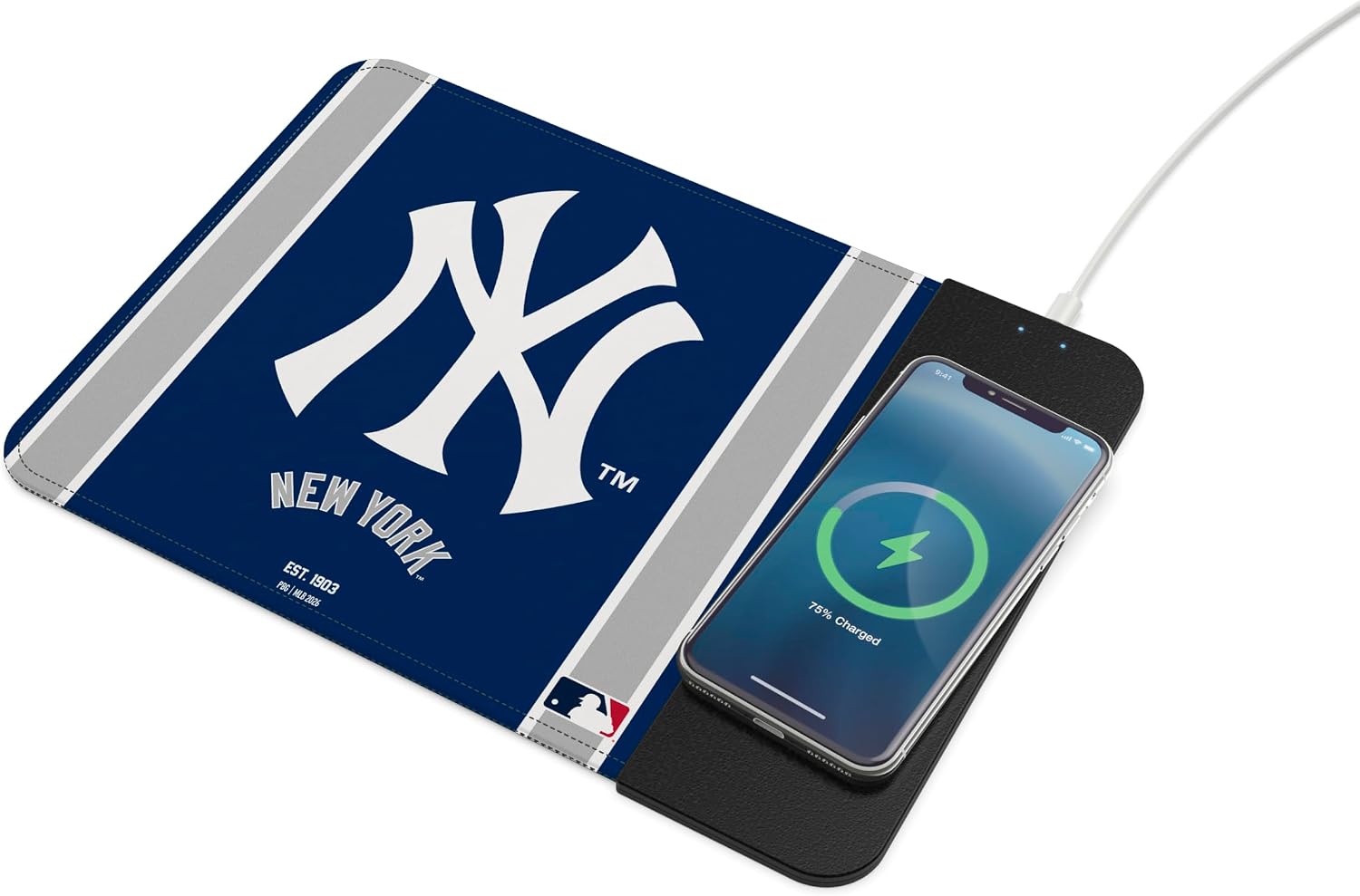 SOAR MLB Official Established Primary Logo Wordmark Home Office Wireless Charging Mouse Pad Mat 11.8″ x 8.6″ (New York Yankees)
