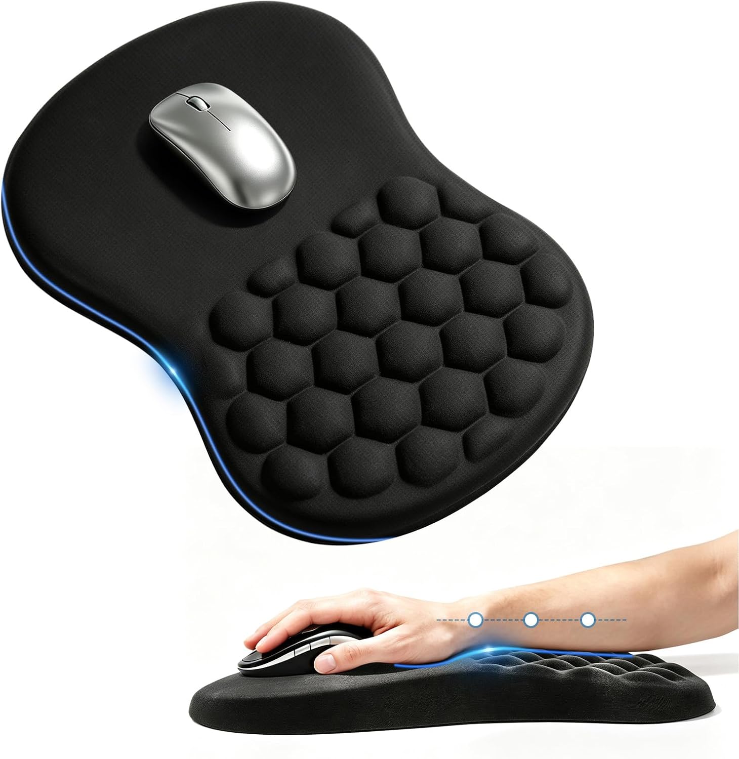 Ergonomic Mouse Pad with Wrist Rest, Slope Massage Design for Pain Relief