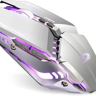 TENMOS T12 Wireless Gaming Mouse, Silent Rechargeable Computer Mice-Silver