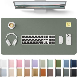 YSAGi Leather Desk Protector, Office Mat, Large Mouse Mat, Non-Slip PU Leather Blotter, Laptop Desk, Waterproof Writing Pad for Office and Home (Dark Green, 31.5″ x 15.8″)