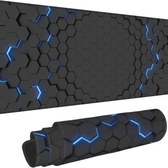 Blue Honeycomb Mouse Pad,XL 31.5″x11.8″ Big Gaming Mousepad,Geometric Hexagon Large Extended Mouse Mat,Non-Slip Rubber Base Waterproof with Stitched Edges for Gaming Office Home