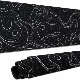 Large Gaming Mouse Pad, Black Topographic Pattern, 31.5 X 11.8 Inch