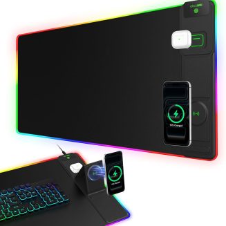 RGB Gaming Mouse Pad with Magnetic Wireless Charging & Foldable Phone Stand