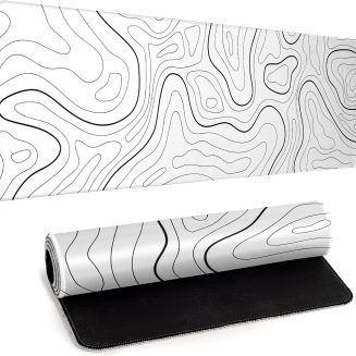 White Big Mousepad for Gaming Large Topographic Map Washable Desk Pad with Stitched Edge Office Supplies and Decor 31.5”x11.8” Computer Keyboard Protector