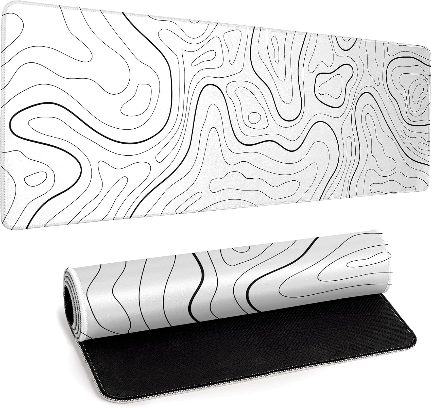White Big Mousepad for Gaming Large Topographic Map Washable Desk Pad with Stitched Edge Office Supplies and Decor 31.5”x11.8” Computer Keyboard Protector