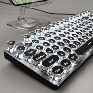 Wired Typewriter Style Mechanical Gaming Keyboard with White Backlit-Black