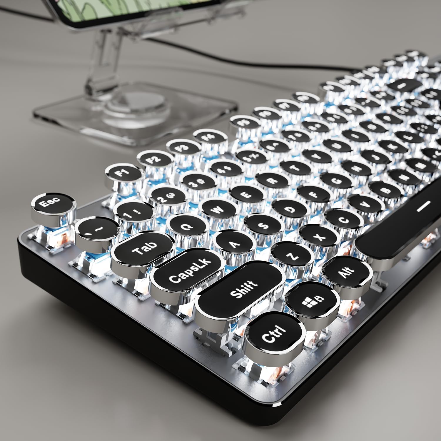 Wired Typewriter Style Mechanical Gaming Keyboard with White Backlit-Black Wired Typewriter Style Mechanical Gaming Keyboard with White Backlit-Black