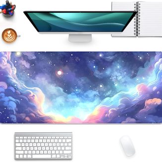 Stars Sky Dark Blue Cosmos Mouse Pad Desk Mat,Large Extended Gaming Mouse Pad with Stitched Edges,Non-Slip Waterproof Rubber Base for Office,Computer,Keyboard,Laptop and Home Desk Pad(27.5X11.8 in)