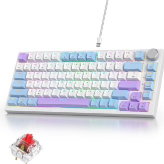 75% Purple Mechanical Gaming Keyboard with Hot Swap RGB and Gasket Mount – TKL Red Switch, 75 Percent, Creamy Mechanical Keyboard (82 Purple White)