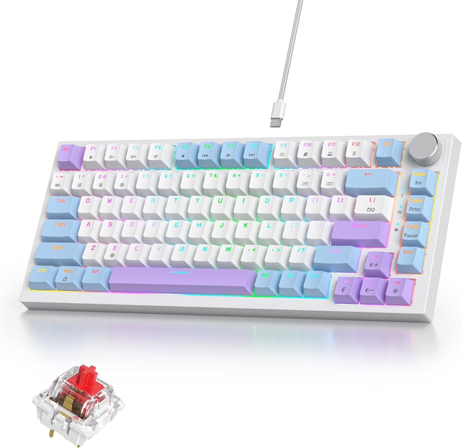 75% Purple Mechanical Gaming Keyboard with Hot Swap RGB and Gasket Mount – TKL Red Switch, 75 Percent, Creamy Mechanical Keyboard (82 Purple White) 75% Purple Mechanical Gaming Keyboard with Hot Swap RGB and Gasket Mount – TKL Red Switch, 75 Percent, Creamy Mechanical Keyboard (82 Purple White)