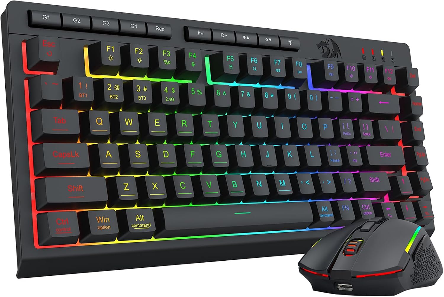 Redragon Wireless Gaming Keyboard and Mouse Combo, 75% Portable, Black