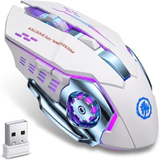 MELOGAGA Wireless Gaming Mouse Bluetooth/2.4G RGB Rechargeable -White