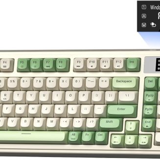 AULA S99 Pro Wireless Keyboard, Display Screen & Media Knob, Tri-Mode Bluetooth/2.4G/USB-C RGB Creamy Gaming Keyboard with Number Pad Macro Keys, Custom Computer Keyboards for Laptop PC Gamer – Green