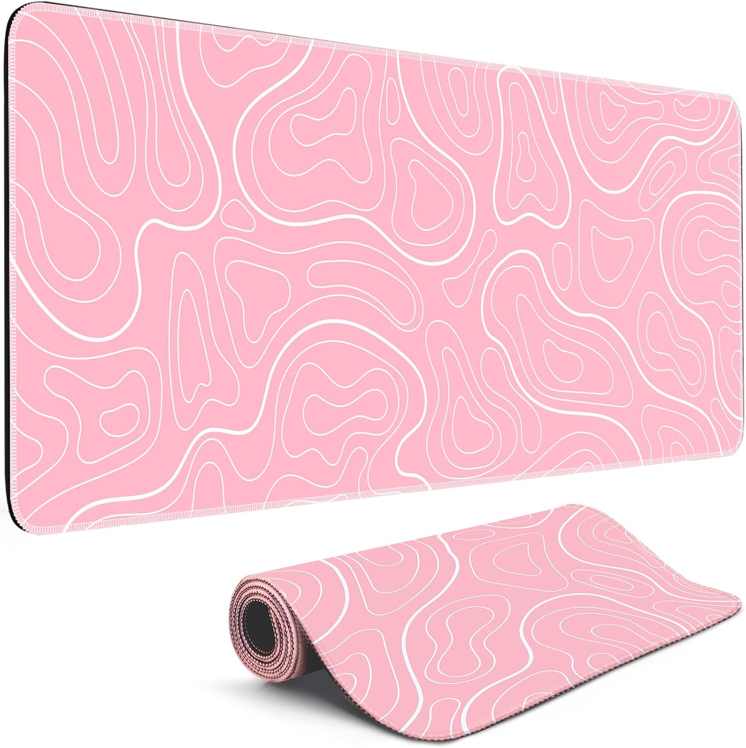 Gaming Mouse Pad Pink Topographic XL Mouse Mat, 31.5 x 11.8IN