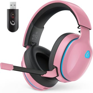 AOC 2.4GHz Wireless Gaming Headset for PS5, PS4, Switch, 45Hr, Blush Pink