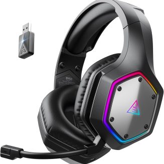 EKSA 2.4GHz Wireless Gaming Headset for PS5,PS4,PC,Switch,Mobile,Mac, Bluetooth Gaming Headphones with ENC Microphone, RGB, 20ms Latency, 120H Battery, 7.1 Surround Sound, 3.5mm Cable Black Silver