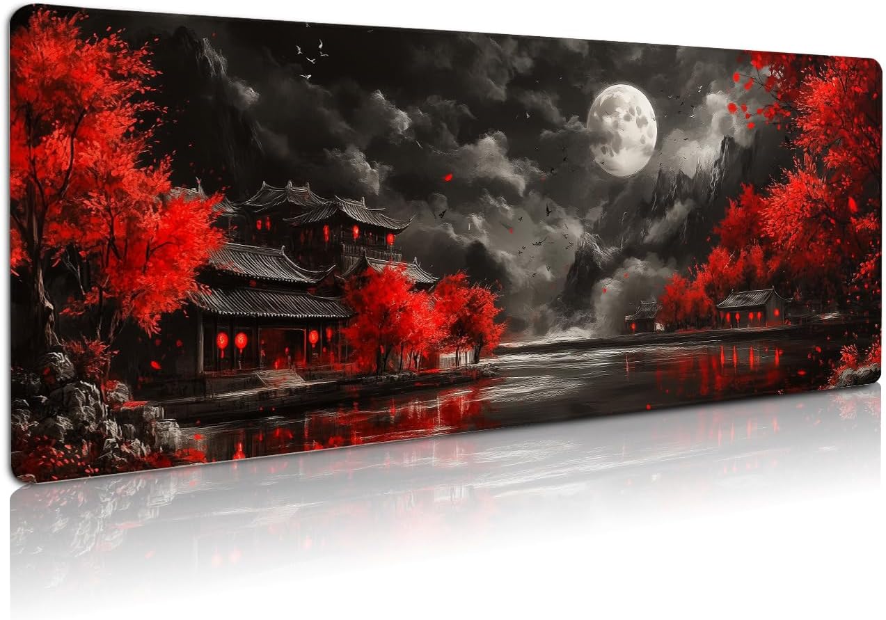 Extended Gaming Mouse Pad, Large Mouse Mat 3 mm Nature Rubber Base Mousepad with Stitched Edges, Non-Slip Desk Mat for Office Home Great Gift 31.5×11.8 Inch (Dark Canyon 4)