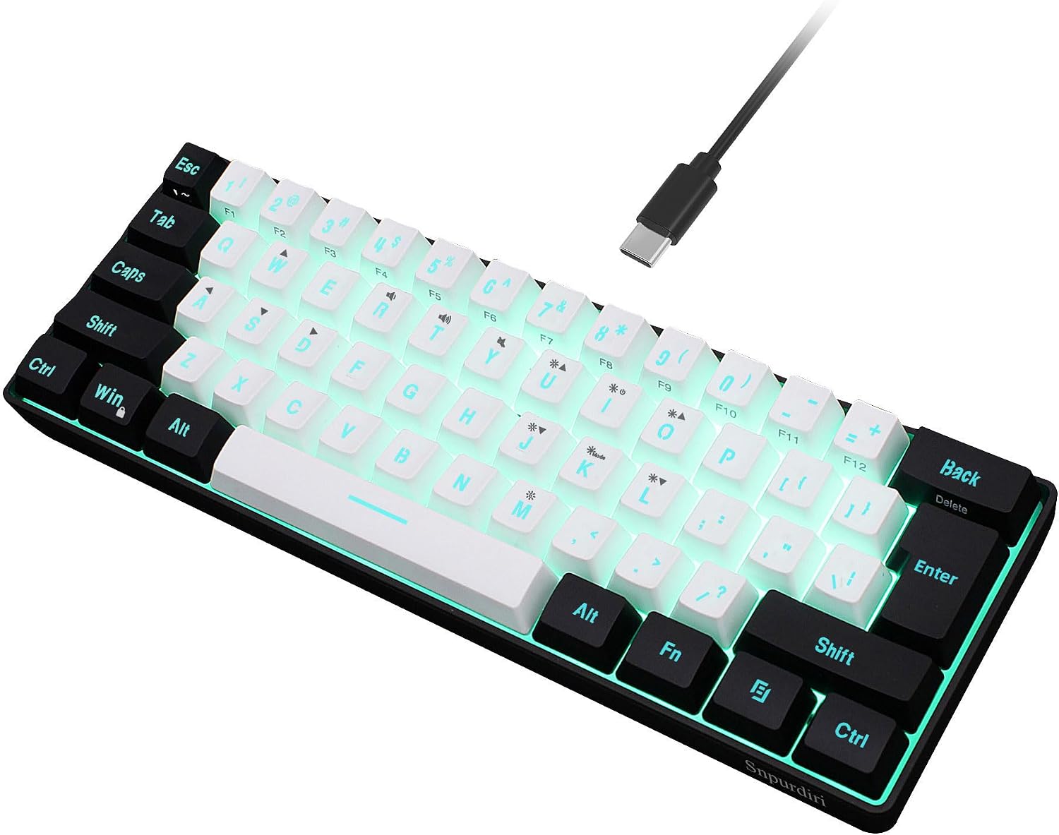 Snpurdiri 60% Wired Gaming Keyboard, 61 Keys RGB (Black-White) Snpurdiri 60% Wired Gaming Keyboard, 61 Keys RGB (Black-White)