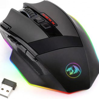 Redragon M801 Wireless Gaming Mouse, RGB Gaming Mouse with MMO 9 Programmable Macro Editing Buttons, UP 16000 Adjustable DPI, Rapid Fire Button for Game, Windows,PC – Wireless, Black