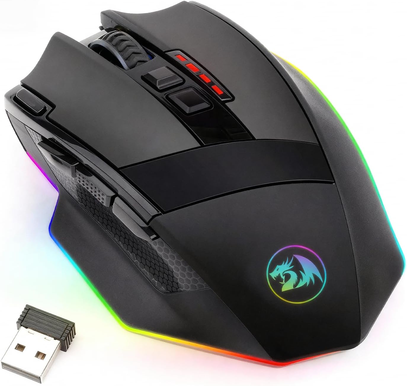 Redragon M801 Wireless Gaming Mouse, RGB Gaming Mouse with MMO 9 Programmable Macro Editing Buttons, UP 16000 Adjustable DPI, Rapid Fire Button for Game, Windows,PC – Wireless, Black