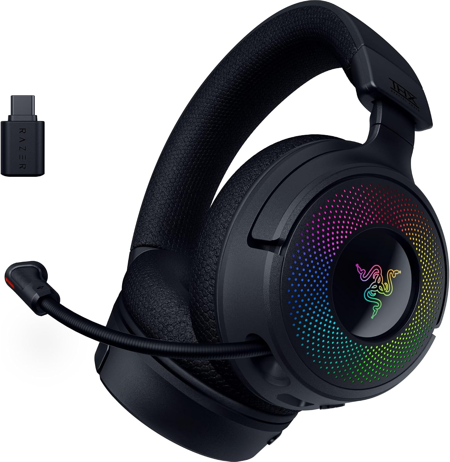 Razer Kraken V4 Wireless Gaming Headset: 2.4GHz, Bluetooth, USB – Super Wideband Mic – 40 mm Drivers – 9 Zone RGB Lighting – for PC, Mac, PS5, Nintendo Switch, Steam Deck, Smartphone – Black (Renewed)
