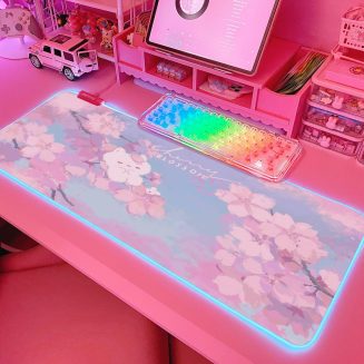 JMIYAV Pink RGB Gaming Mouse Pad 31.5×12 Inch PC XL Large Extended Glowing Led Light Up Desk Pad Non-Slip Rubber Base Computer Cute Mousepad Mat Desk Accessories Gaming Setup 64-1007