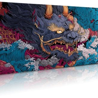 Extended Gaming Mouse Pad, Large Mouse Mat 3 mm Nature Rubber Base Mousepad with Stitched Edges, Non-Slip Desk Mat for Office Home Great Gift 31.5×11.8 Inch (Ukiyo-e Monster 3)