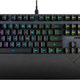 ASUS ROG Strix Scope II Gaming Keyboard, pre-lubed ROG RX Red Linear Optical switches, Sound-dampening Foam, PBT doubleshot keycaps, Streaming hotkeys, Multi-Function Controls, Wrist Rest