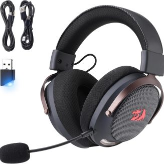 Redragon H858 3-Mode Wireless Gaming Headset, 7.1 Surround Sound, 53 mm Drivers, Memory Foam Ear Pads, Detachable Noise-canceling Microphone, Over-Ear Headphones Works for Phone, PC/PS5/NS, Black