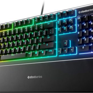 SteelSeries Apex 3 RGB Gaming Keyboard – 10-Zone RGB Illumination – IP32 Water Resistant – Premium Magnetic Wrist Rest (Whisper Quiet Gaming Switch) (Renewed)