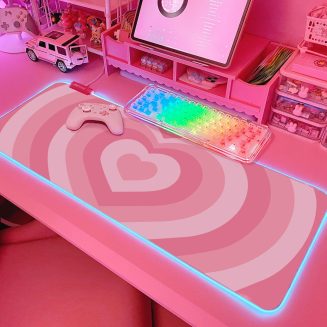 JMIYAV Pink Love Heart RGB Gaming Mouse Pad 31.5×12 Inch Cute Mousepad PC XL Large Extended Glowing Led Light Up Desk Pad Non-Slip Rubber Base Computer Mat Desk Accessories Gaming Setup